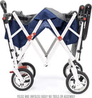 Creative Outdoor Push Pull Stroller Wagon for Kids,150lbs Weight Capacity, Collapsible Folding Cart with Canopy, Silver Series Plus, Beach, Park, Garden & Tailgate (Navy Blue) by GreenHaven Gardens