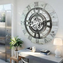 The Gears Clock Real Moving Gear Wall Clock England Line (White Farmhouse, 24 inches (60 cm)) by CozyNest Decor