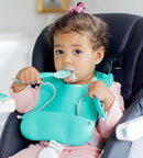 BUSY BABY Bungee Bib & Utensil Set – Adjustable Silicone Bib with Pocket & Tethered Utensils for Babies & Toddlers by TinyTreasures Baby Boutique
