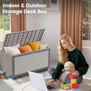 100 Gallon Storage Box, Waterproof Resin Deck Box with Hydraulic Piston Design, Lockable Storage Bench for Package Delivery, Storage Bin for Patio Cushions, Garden Tools, Grey by GreenHaven Gardens
