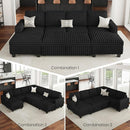 Belffin Plush Corduroy Modular Sectional Sofa with Pull Out Bed Convertible Small Sectional Corner Couch for Living Room Black Couch by CozyNest Decor