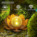 Solar Light Outdoor(2Pack), Art Crackle Globe Glass Lotus Decoration, Solar LED Waterproof Metal Flower Lights for Patio,Lawn,Walkway,Tabletop by CozyNest Decor