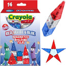 CreateOn Crayola Red, White & Blue Magnetic Tiles 14pc, Building Set for Kids, Magnetic Toy, Travel Toys, Classroom Sensory Toy Blocks, STEM & Montessori Tools for Boys & Girls Ages 3+, 14-Piece Set by TinyTreasures Baby Boutique