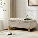 Storage Bench Ottoman 48.6 Inch with Safty Lift Top Lid, Tufted Solid Wood Tapered Legs Footstool for Bedroom, Living Room & Entryway Light Brown by CozyNest Decor