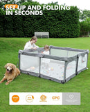 Foldable Baby Playpen with Non-Removable Thick Mat, Extra Large Collapsible Play Yard for Babies & Toddlers, Portable Travel Playpen with Gate, Safe Activity Center (51"×51" Grey) by TinyTreasures Baby Boutique