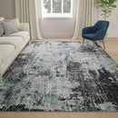 Washable Area Rugs 4'x6' Non-Slip Modern Abstract Soft for Living Room Entryway Bedroom Nursery, Print Pattern, Blue Black Teal by TinyTreasures Baby Boutique