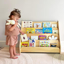 OOOK Kids Bookshelf, Wooden 4-Tier Front Facing Book Display Shelf for Kids, Toddler Montessori Bookshelf for Classroom, Playroom, Nursery by TinyTreasures Baby Boutique