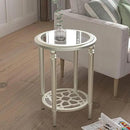 COSIEST Round Side Table, End Table Glass with Wood Frame, Champagne Gold Bedside Table with Modern Style for Living Room, Balcony, Bedroom by CozyNest Decor