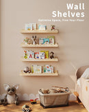 Nursery Book Shelves, 4-Pack Wood Floating Shelves for Wall Kids, Scalloped Shelves, Wall Book Shelves for Bedroom Kids, Toddler Room, Baby Room, Nursery Decor(Wood, 16.5 Inches) by TinyTreasures Baby Boutique