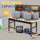 60" Adjustable Work Bench, Rubber Wood Top Workbench Heavy-Duty Work Table with Power Outlet with Wheels, 2000 LBS Load Capacity Hardwood Work Benches for Garage, Workshop, Home, Office, Easy Assembly by GreenHaven Gardens