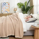 Snuggle Sac Beige Waffle Bedding Blankets Queen Size 90x90 inches, Reversible Microfiber Fluffy Fuzzy Soft Throw Cozy Knit Blanket for Women Mothers Birthday Gifts by CozyNest Decor
