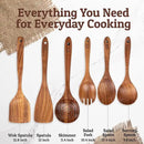 PriorityChef Premium Wooden Spoons for Cooking - 6pc Smooth Finish Teak Wooden Utensil Set with Hanging Hooks, Heat-Resistant & Nonstick Safe, Ideal for Gifting by CozyNest Decor
