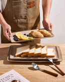 famiware Serving Platter, Rectangular 15.67/14.1/12.6 inch Serving Dishes for Entertaining, Microwave Dishwasher Safe, Stonware Serving Trays for Party, Turkey, Cheese, Ocean Series, Cinnamon Brown by CozyNest Decor