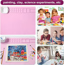 AWOKE Silicone Painting Mat for Table Protection - 20"X16" Washable Art Mat with 1 Water Cup for Kids - Craft Mat has 12 Color Dividers - 2 Paint Palettes (Pink), Toddler Activities, Girl Boy Gifts by TinyTreasures Baby Boutique