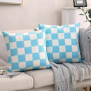 Alysheer Checkered Embroidered Decorative Throw Pillow Covers 18"x 18" Set of 2, Classic Accent Designer Blue White Plaid Patterned Cotton Cushion Cases for Sofa Couch Bed Living Room Outdoor Decor by CozyNest Decor