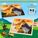 Wooden Dinosaurs Puzzles for Kids Age 3 4 5 Year Old, 4 Pack 24 Pcs Montessori Toddler Jigsaw Puzzles for Girl boy Activities Preschool Learning Educational Birthday Gift Travel Autistic Wooden Toys by TinyTreasures Baby Boutique