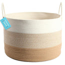 OrganiHaus Extra Large Blanket Basket for Living Room 20x13, Natural Cotton Rope Laundry Basket, Sturdy Hamper for Toy Storage, Cushions & Pillows Storage Bin, Nursery Decor Hamper - Honey by TinyTreasures Baby Boutique