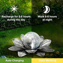 LEWIS&WAYNE Solar Garden Lights Outdoor, 3 Pcs Silver Gray Lotus Flower Pathway Lamps with Cool White Crackle Glass Globe Led Lights for Patio Pathway Yard Balcony Garden Decorations by CozyNest Decor
