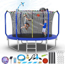 Upgraded Trampoline 8FT/10FT/12FT/14FT With Basketball Hoop, Light, Sprinkler, Stakes - Outdoor Backyard for 4-6 Kids and Adults by TinyTreasures Baby Boutique