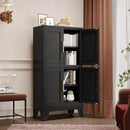 47.25" Metal Storage Cabinet, Black Kitchen Food Storage with 4 Door and 2 Adjustable Shelves, Freestanding Bathroom Cabinet, Pantry for Kitchen Dinning Room, Cupboard by CozyNest Decor