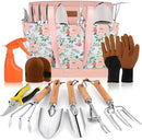 Gardening Tools - YAUNGEL 10 Pcs Garden Tool Set, Heavy Duty Stainless Steel Gardening Supplies Hand Tools with Wooden Handle, Storage Tote Bag, Ideal Gardening Gifts for Women and Men, Pink by GreenHaven Gardens