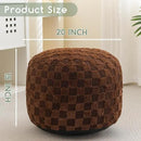 HIGOGOGO Round Stuffed Pouf Ottoman, Plaid Poufs with Foam Chunk Filling, Fluffy and Furry Pouf Foot Stool Storage Ottoman, 20 X 15 Floor Poufs Foot Rest for Living Room, Coffee by CozyNest Decor