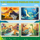 Wooden Dinosaurs Puzzles for Kids Age 3 4 5 Year Old, 4 Pack 24 Pcs Montessori Toddler Jigsaw Puzzles for Girl boy Activities Preschool Learning Educational Birthday Gift Travel Autistic Wooden Toys by TinyTreasures Baby Boutique