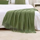 MIULEE Moss Green Knitted Throw Blanket for Couch Textured Knit Blanket with Tassels Cozy Woven Bed Blanket for Sofa Bed Chair Wave Pattern Spring Home Decor for All Seasons 50"x60" by CozyNest Decor