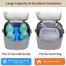 Mancro Insulated Breastmilk Cooler Bag Fits 4 Baby Bottles Up to 9 Ounce，Compact Baby Bottle Travel Bag with Ice Pack for Nursing Mom, Grey by TinyTreasures Baby Boutique