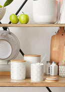 DII Kitchen Ceramics Collection, Canister Set, Mixed Print, White/Gold, 3 Piece by CozyNest Decor