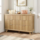 QUW Fluted Dresser for Bedroom with 6 Drawers, 47.2" Wide Modern Chest of Drawers with Metal Handle, Wooden Dresser TV Stand and Closet Clothes Storage Organizer for Living Room, Hallway, Natural Oak by CozyNest Decor