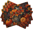 Pumpkin Maple Leaf Bird Fall Placemats Set of 4 Autumn Thanksgiving Seasonal Holiday Harvest Linen Table Mats Orange Brown Washable Place Mats for Party Kitchen Dining Outdoor Indoor Decor by CozyNest Decor