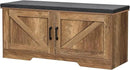 2-Tier Storage Bench, Shoe Bench with Padded Seat Cushion, Entryway Bench with 2 Barn Doors, Adjustable Shelf, 13.8" D x 39.4" W x 17.7" H, for Entryway, Living Room, Bedroom, Rustic Walnut by CozyNest Decor