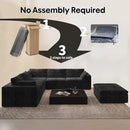 118" 6-Seater Cloud Sofa,Modular Sectional Couch with Ottoman,Modern Deep Seat Upholstered Couches with Corduroy Fabric for Living Room Furniture,Bedroom and Apartment,No Assembly Required,Black by CozyNest Decor