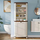 DWVO Tilt Out Laundry Hamper, Farmhouse 4-Tier Storage Cabinet with Removable Laundry Basket, Laundry Hamper Organizer with 2 Adjustable Shelves for Laundry Room, Bathroom, White by CozyNest Decor