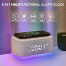 Alarm Clock Speaker Wireless Charger, Digital Alarm Clocks Bedrooms Bluetooth, Alarm Clock Dimmable Light Bedrooms Dual Alarm Snooze Dimmer 12 24H RGB Night Light Bluetooth USB AUX, White by TinyTreasures Baby Boutique
