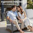 ovios 5 Pieces Patio Furniture Set with 30" Fire Pit Table, Outdoor Wicker Sofa with Loveseat, Comfy Cushions, High Back Couch Conversation Set, Grey Rattan, Grey by GreenHaven Gardens