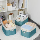 Bidtakay Basket Storage Bins with Handles Fabric Large Storage Baskets for Organizing Set of 3 Collapsible Rectangular Basket for Shelves Closet Organizer 15 X 11 X 9.5 Inches(White&Teal Blue) by TinyTreasures Baby Boutique