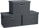 Large 17" 36 Quart Collapsible Stackable Storage Bins with Lids, 3 Packs Dark Gray Foldable Fabric Closet Storage Boxes with Lids, Heavy-duty Linen Cube Baskets(17x12x11) by CozyNest Decor