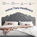 Allewie King Size Bed Frame with Adjustable Velvet Tiara Headboard, Upholstered Diamond Button Tufted Platform Bed, Wood Slats Support, No Box Spring Needed, Light Grey by CozyNest Decor