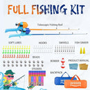 Kids Fishing Pole, Telescopic Fishing Rod, Toddler Collapsible Fishing Rod and Reel Combo with Tackle Box, Fishing Line, Bobber, and Soft Lures for Boy, Girl, Youth, Beginner, Over 4 Years Old by TinyTreasures Baby Boutique