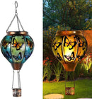 Butterfly Hot Air Balloon Solar Lantern, Solar Hot Air Balloon Flickering Flame Hanging Garden Light Candle LED Light Glass & Metal Waterproof Outdoor Lanterns Yard/Patio Decorative, Gift for Mom by GreenHaven Gardens