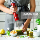 OVENTE Cordless Immersion Hand Blender, Rechargeable Handheld Portable Stick Mixer with 8 Mixing Speed Option, One-Touch Control and Stainless Steel Blades for Smoothies, Shakes or Soups, Red HR781R by TinyTreasures Baby Boutique