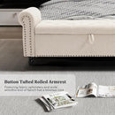 Furniliving 55” End of Bed Bench, Bedroom Bench with Button-Tufted, Large Upholstered Storage Ottoman Entryway Bench with Storage Shoe Cabinet Bench, for Bedroom, Linen, Camel by CozyNest Decor