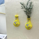 Set of Two Handmade Chinese Blue & White Porcelain Wall Mounted Vases – Chinoiserie Ceramic Flower Vase for Indoor Home Décor, Wall Hanging Vases for Living Room & Bookshelf by CozyNest Decor