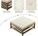 Large Square Ottoman Coffee Table, Linen Solid Upholstered Footrest Ottoman with Solid Wood Shelf Storage Tufted Coffee Table for Bedroom Living Room, Ivory by CozyNest Decor