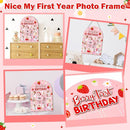 R HORSE 3D Berry First Birthday Wood Photo Display Board, Pink Strawberry Baby's First Year Picture Frame, 1-12 Months Milestone Board Birthday Decorations Keepsake Gift for Baby Girls Nursery Decor by TinyTreasures Baby Boutique