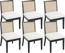VESCASA Upholstered Dining Chairs with Square Rattan Back, Armless Padded Sherpa Fleece Cushion Dining Chairs with Wood Legs for Dining Room, Kitchen, Set of 6, Black Frame by CozyNest Decor