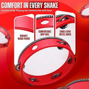 Flexzion Wood Handheld Tambourine 8" Inch Single Row 5 Pair Jingles (2 Pack, Red) - Hand Held Percussion Drum Moon Musical Tambourine with Ergonomic Handle Grip by TinyTreasures Baby Boutique