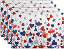 Red Blue Heart Stars 4th of July Placemats Set of 4 Patriotic America Independence Memorial Day Linen Table Mats 12x18 Inch Washable Place Mats for Party Kitchen Dining Outdoor Indoor Decor by CozyNest Decor